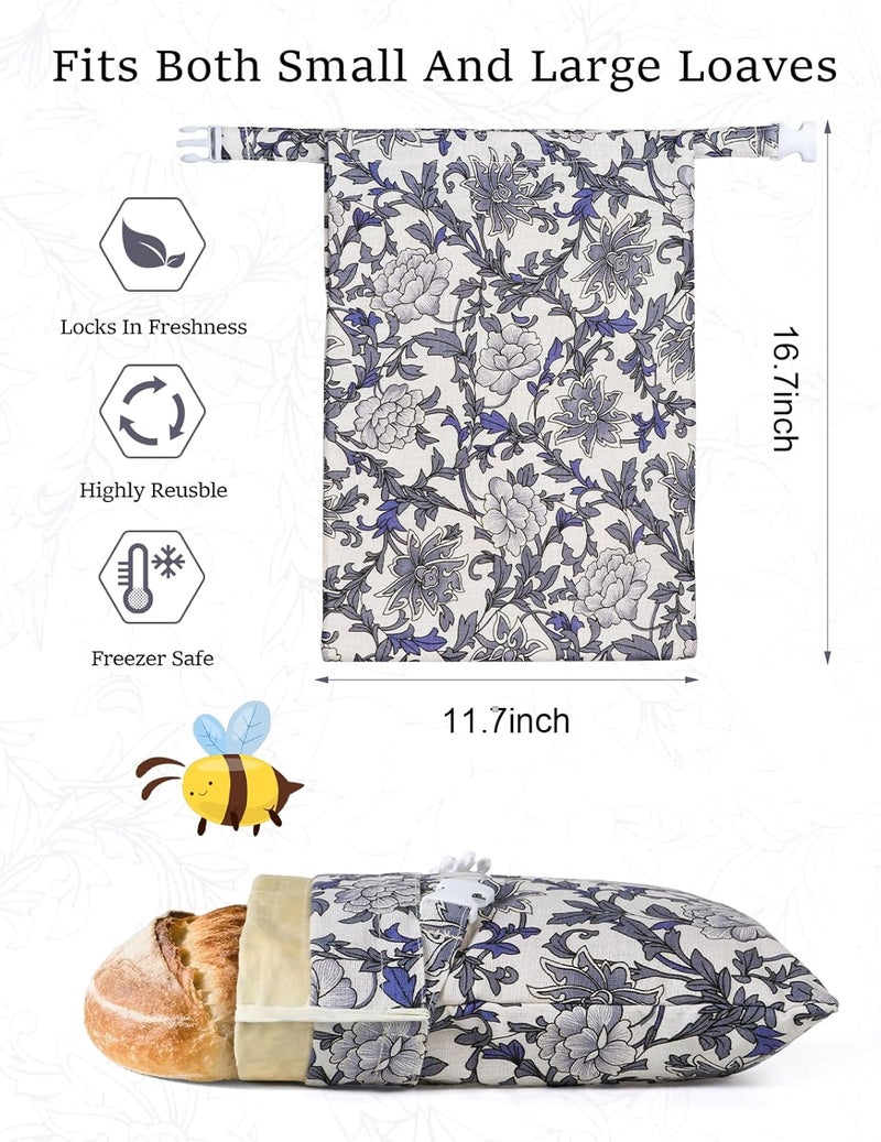 bomis Reusable Bread Bags for Homemade Bread, 2 Pack XL Cotton Beeswax Bag for Sourdough, Beeswax Bags, Sourdough Storage Bag - Image 2